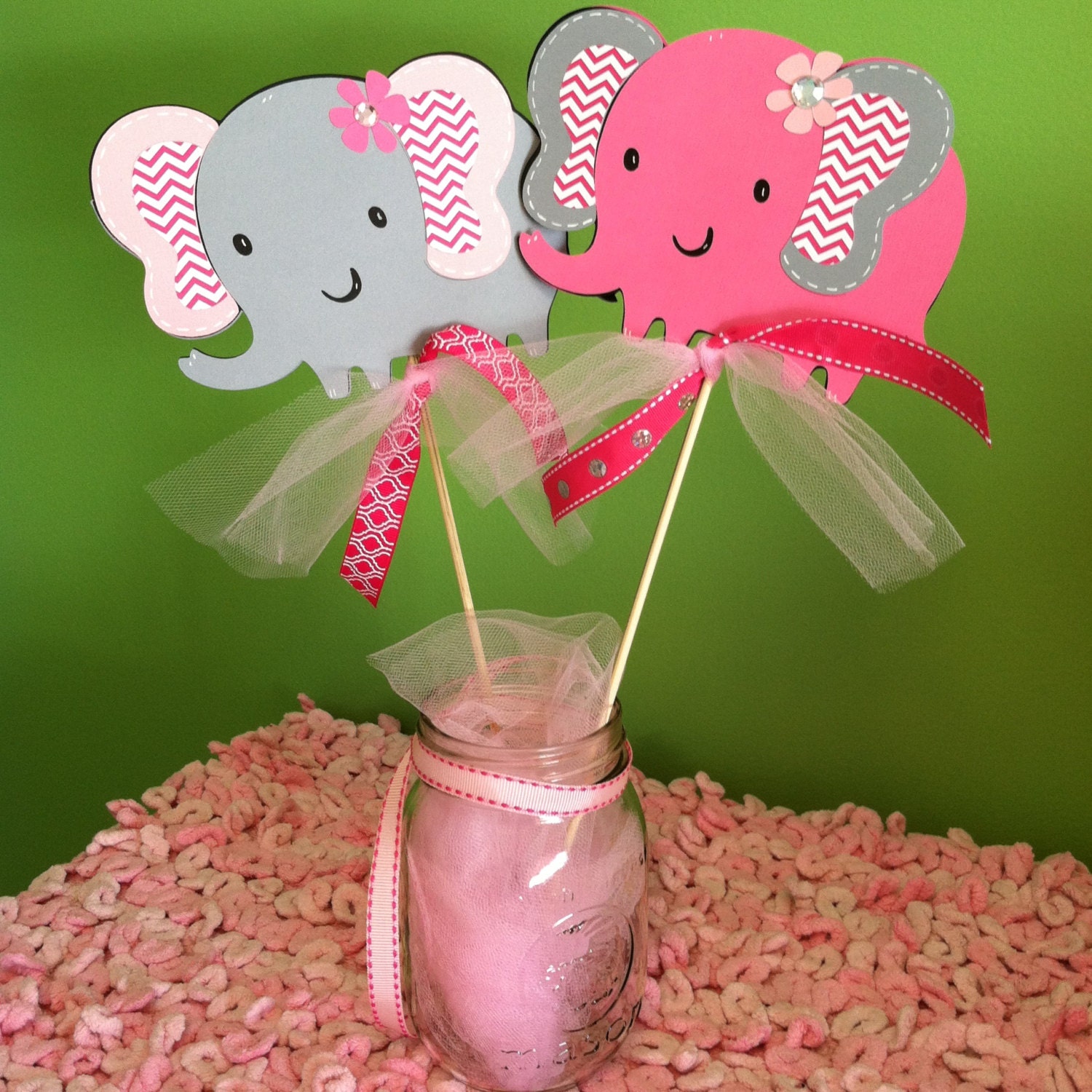 Elephant Centerpieces Pink and Gray Elephant Chevron