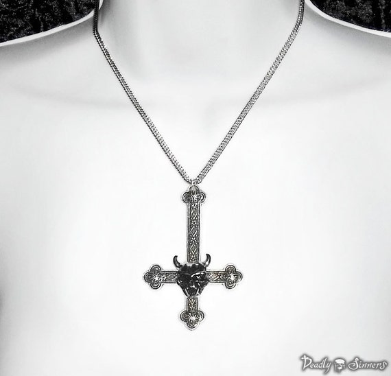 Large Demon Inverted Cross Necklace by DeadlySinners on Etsy