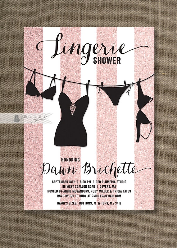 Pink And Black Lingerie Shower Invitation Pink Glitter Stripes Modern Bridal Personal Free 