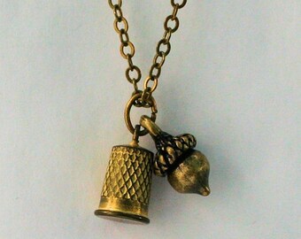 thumbnail image 2 of Handmade Fairy Acorn Thimble Charm Necklace – Silver Plated With Diamante, 18" + Extender 2 of 2