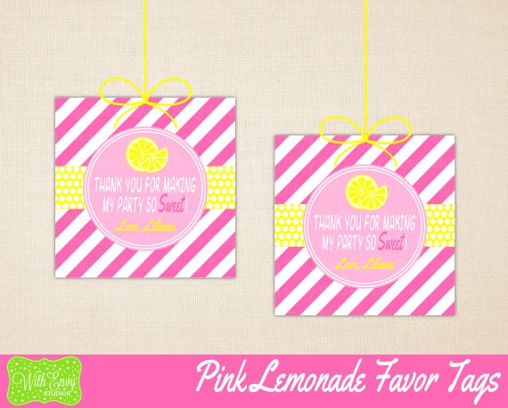Pink Lemonade Favor Tags, Lemonade Stand Thank You Tags, Printable Favor Tags, Favor Stickers, Lemonade Party Printables Il_570xn