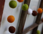 Autumn Wool Felt Ball Garland- Count Your Blessings- Free Gift from our Farm- Brown, White, Green & Orange Wool Felt Ball Fall Mantel Decor
