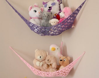 Set of TWO MINI "Lovey Corral" Toy Hammock in Your Choice of Colors - Toy Net- Stuffed Animal Organizer - Made to Order