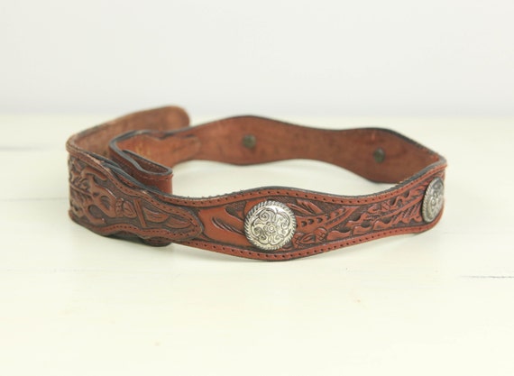 Vintage tooled leather scallop western belt hand by lazydaysrelics