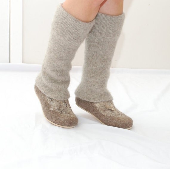 Beige Leg Warmers Leg Covers Knit Legwarmers Long