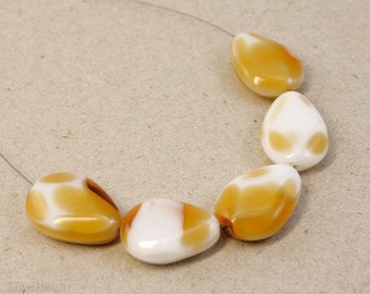 Large Glass Beads 20mm (6) White and Topaz Czech Irregular Amber Yellow last