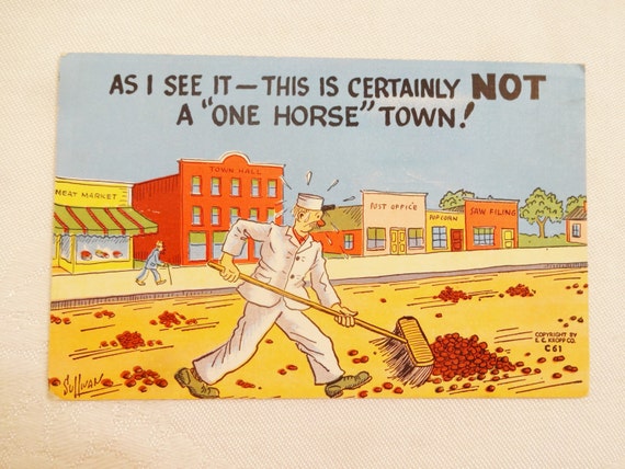 Vintage Postcard 1950s Humorous Funny Card One Horse Town