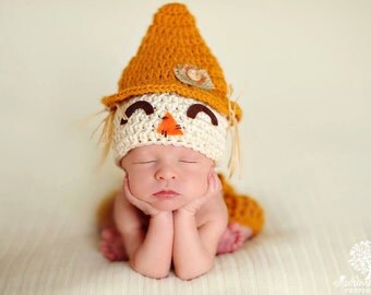 Baby Boy Scarecrow Hat And Pants / Short Set Costume CUTE Fall HALLOWEEN Costume Newborn Baby Boy Crochet knit Scare Crow Hat Shorts