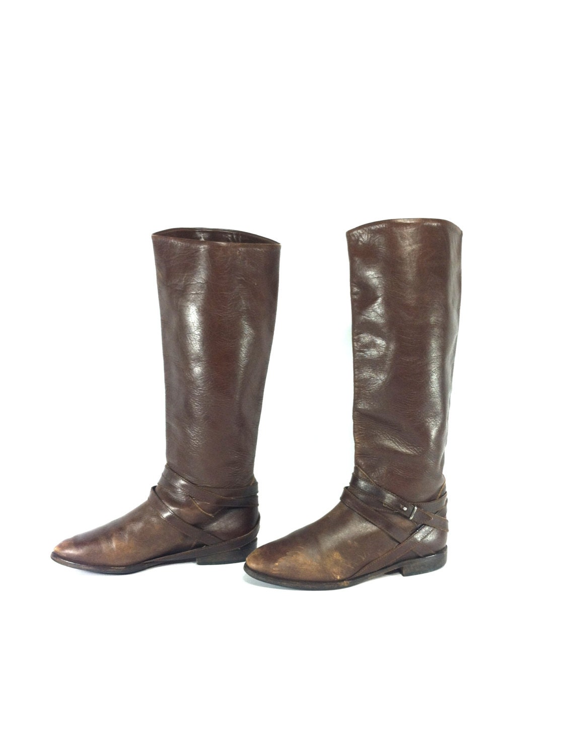 Tall Leather Riding Boots 7 Brown Italian Leather Equestrian