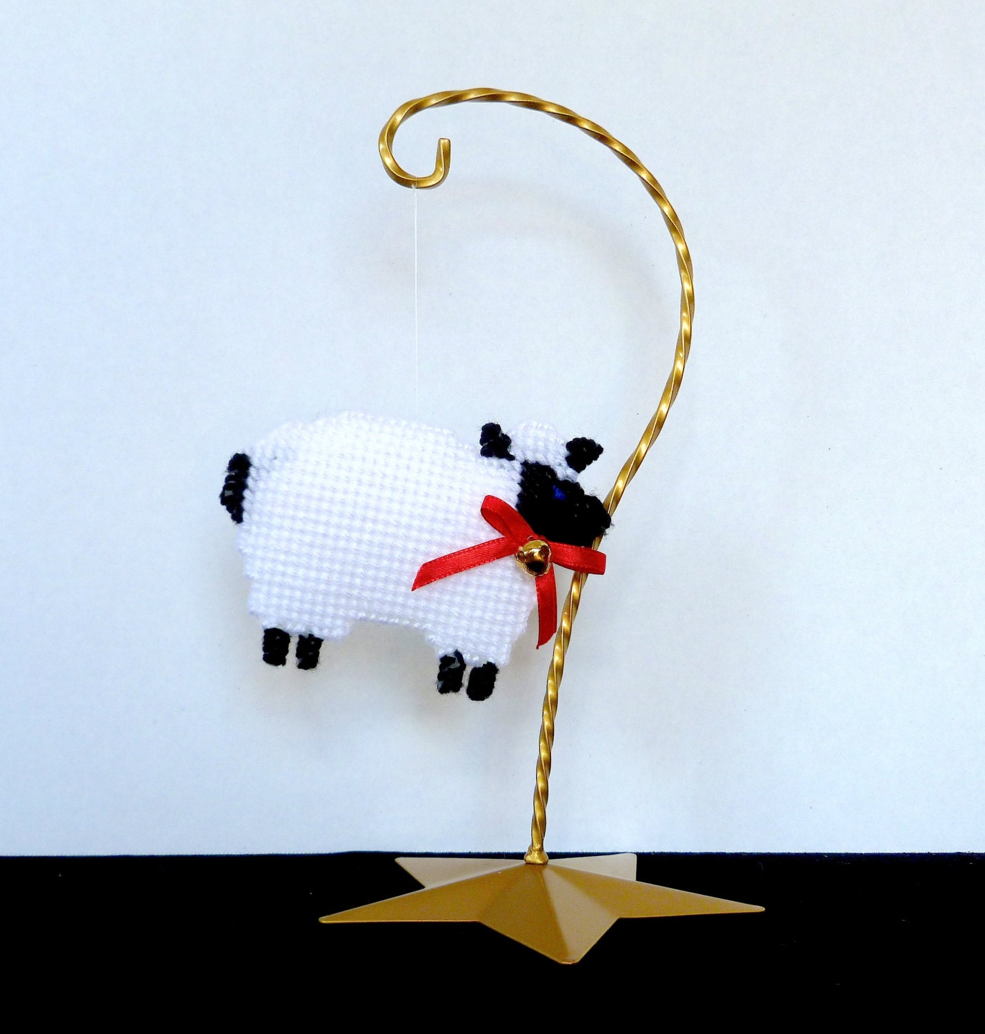 Christmas Ornament Sheep Lamb Plastic Canvas Farm Animal Tree Hanging Handmade Needlecraft Holiday Decoration