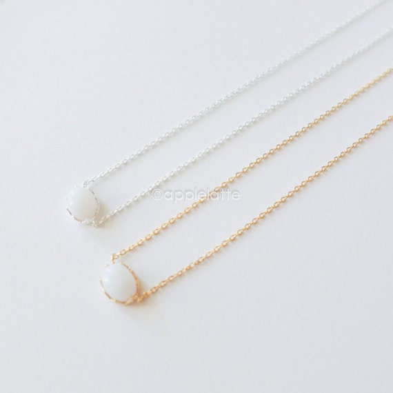white Moonstone Necklace in gold or silver , white necklace, wedding ...