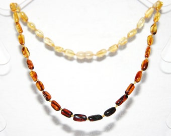 Baltic amber adult necklace rainbow color olive beads 18