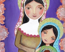 Folk Art Painting, Icon of Saint Anne, the mother of the Blessed Virgin Mary, Print (9x12in, 23x31cm), Mixed Media, Wall Decore by Evona. - il_214x170.601741137_dtjy