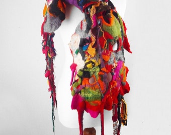 Felted Scarf Wrap Scarve Felt Nunofelt Nuno felt Silk Silkyfelted Eco shawl Fiber Art