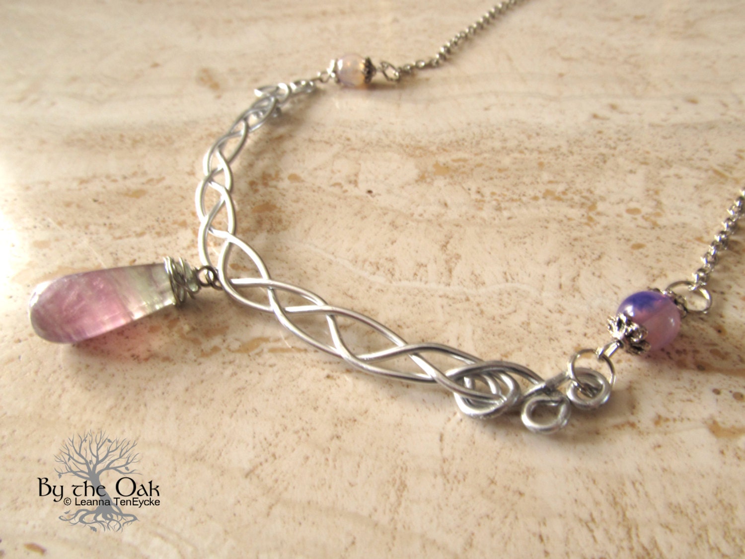 Elven Jewelry Celtic Braid Wire Wrapped Fluorite Crystal