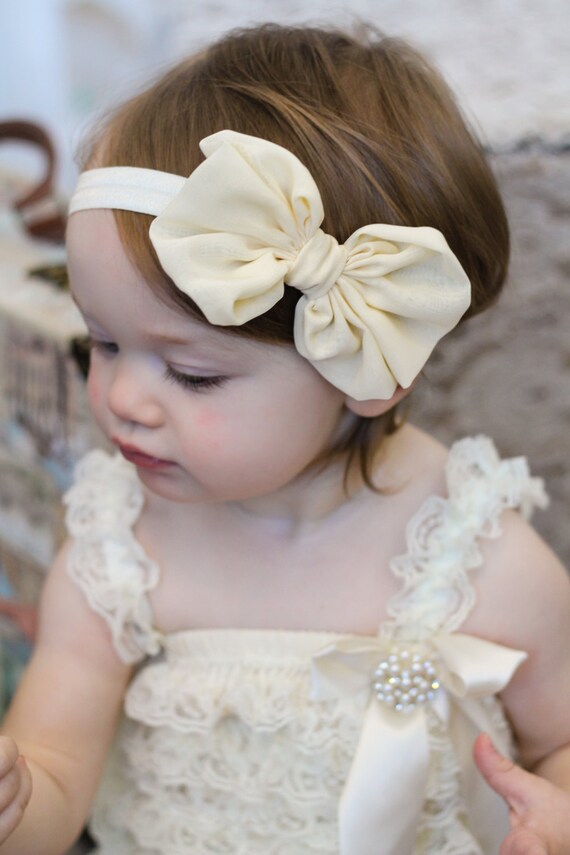 Ivory Chiffon hair bow Headband Shabby Chic vintage hairbow
