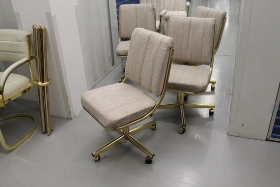Vintage Brass Desk Office Vanity Chairs Castors Wheels Hollywood Regency Side Dining Mid Century Modern Palm Beach 4 AVAILABLE