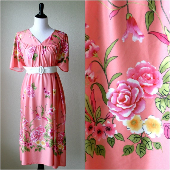 1980's Vintage Pink Hawaiian Loungewear Dress / Large / Extra Large