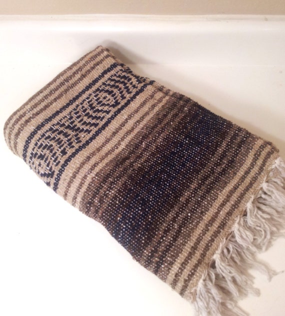 Vintage Southwestern Blanket Brown/Black Woven Wool by Kittenspaws