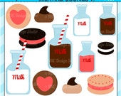 CIJ SALE - Milk and Cookies Party Clip Art - Valentine Clip Art Clipart - Digital Valentine Clip Art - Milk, Cookies, Chocolate, Straws Il_170x135