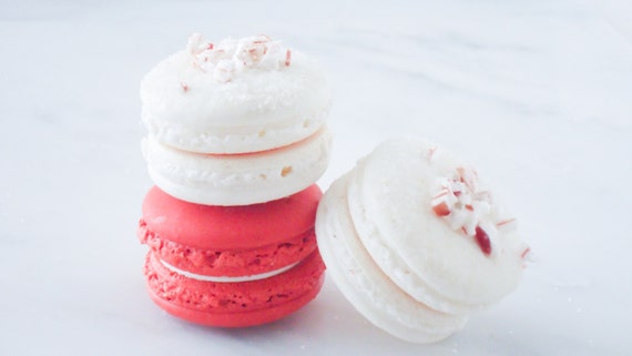 Christmas Holiday French Macaron Peppermint Bark Macaroons Dessert Gift