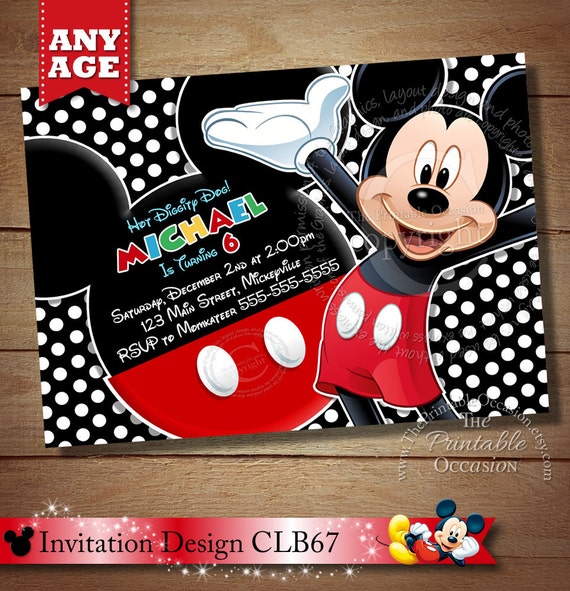HUGE SELECTION Mickey Mouse Polka Dot Birthday Invitation, Red Black Blue Mickey Mouse Printable Invitation, First Second Third Birthday Il_570xn