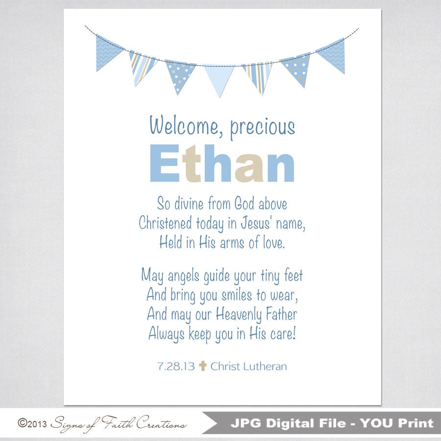 Boys Baptism Prayer Personalized PRINTABLE with Flag Banner