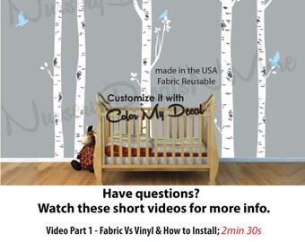 White Tree Wall Decals, Birch Trees, Reusable, Easier to Install, Birch Tree Wall Stickers 119" TALL - NBT