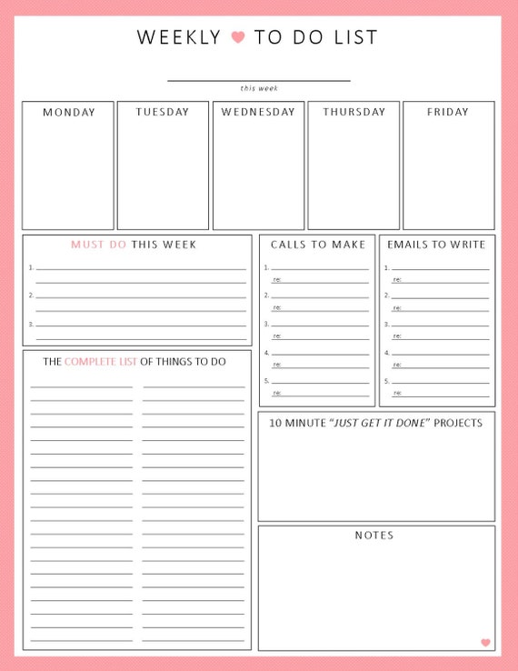 weekly to do list 1 sheet printable organization by sheplans