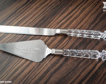 Personalized Wedding Cake Server Knife Set 2 PC Custom Engraved Paris Crystal Personalized Wedding Cake Server Knife Set 2 PC Custom Engraved Paris Crystal