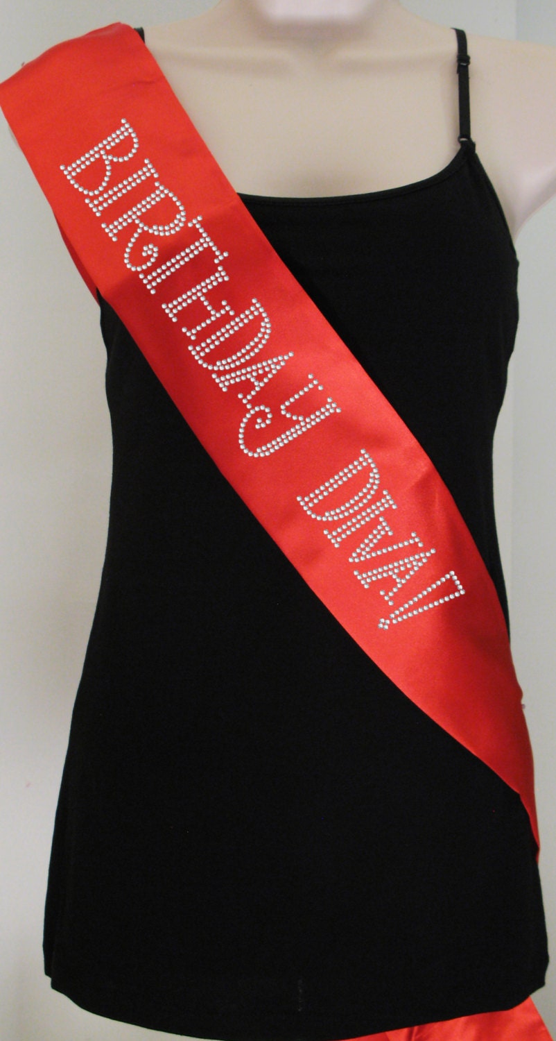 Birthday Diva Rhinestone Party Sash Red with by RascoPrints
