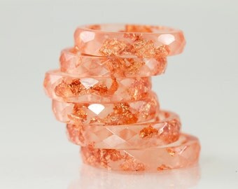 Resin Ring - Cinnamon Orange Faceted Eco Resin Ring with Copper Flakes