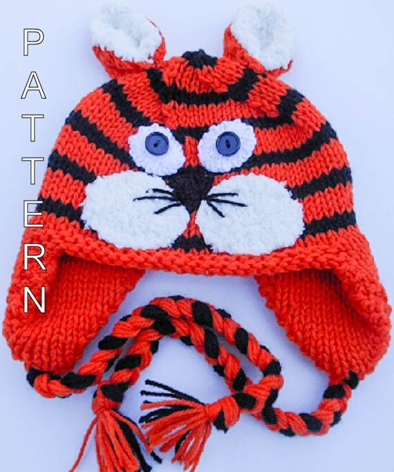 Knitting Pattern Tiger Hat Cat Hat Animal Hat by ...