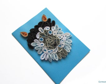 Husky Quilling Card, Greeting Card with Quilled Husky Dog, Funny Quilling Card