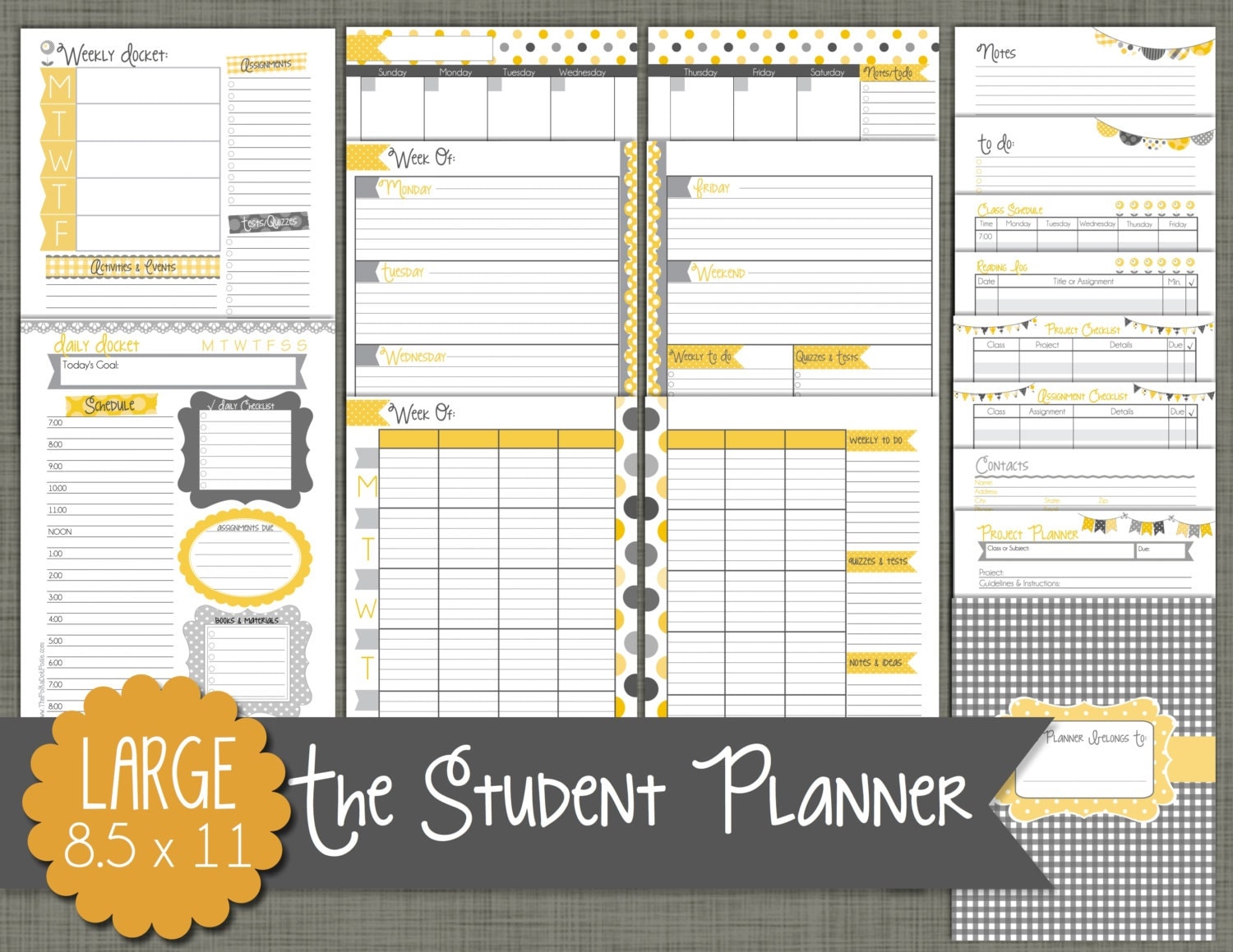 student planner printable set sized large 85 x