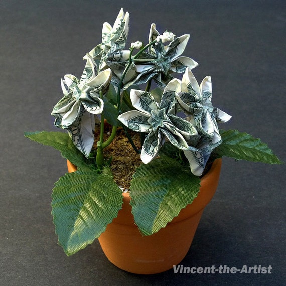 bouquet flower dollar origami bill BOUQUET in Pot   Plant Money FLOWER Origami Clay Small  Dollar