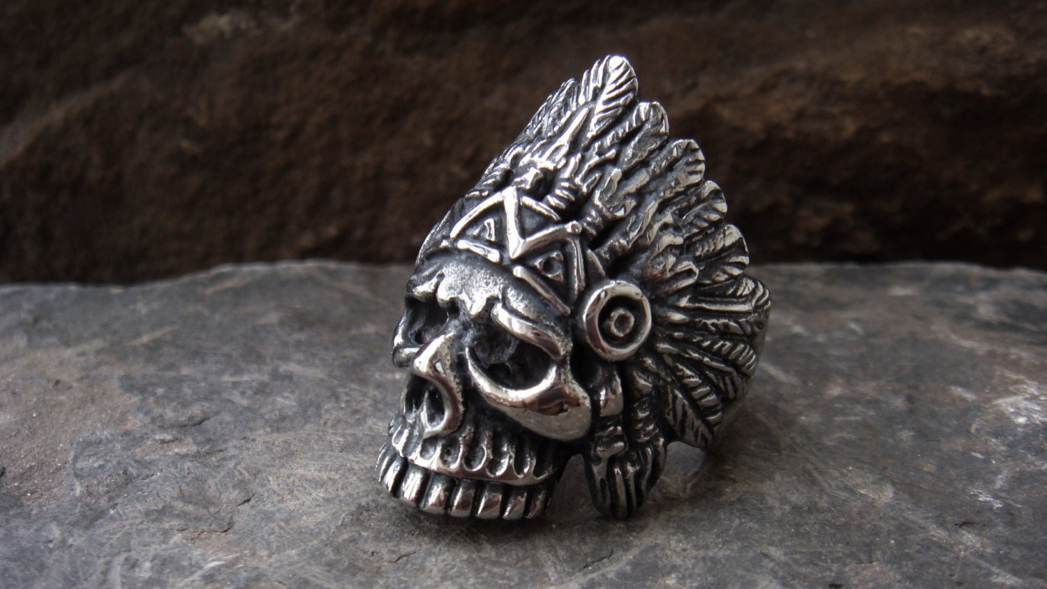 Stainless Steel Skull Ring Indian Skull Native American Skull