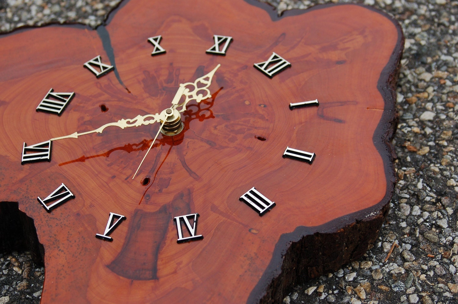 Mid Century Cypress Burl Wood Wall Clock by CobblestonesVintage