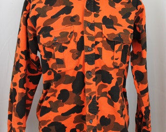 Men's 1970's Chamois Hunting Shirt with Orange Camouflage Large!