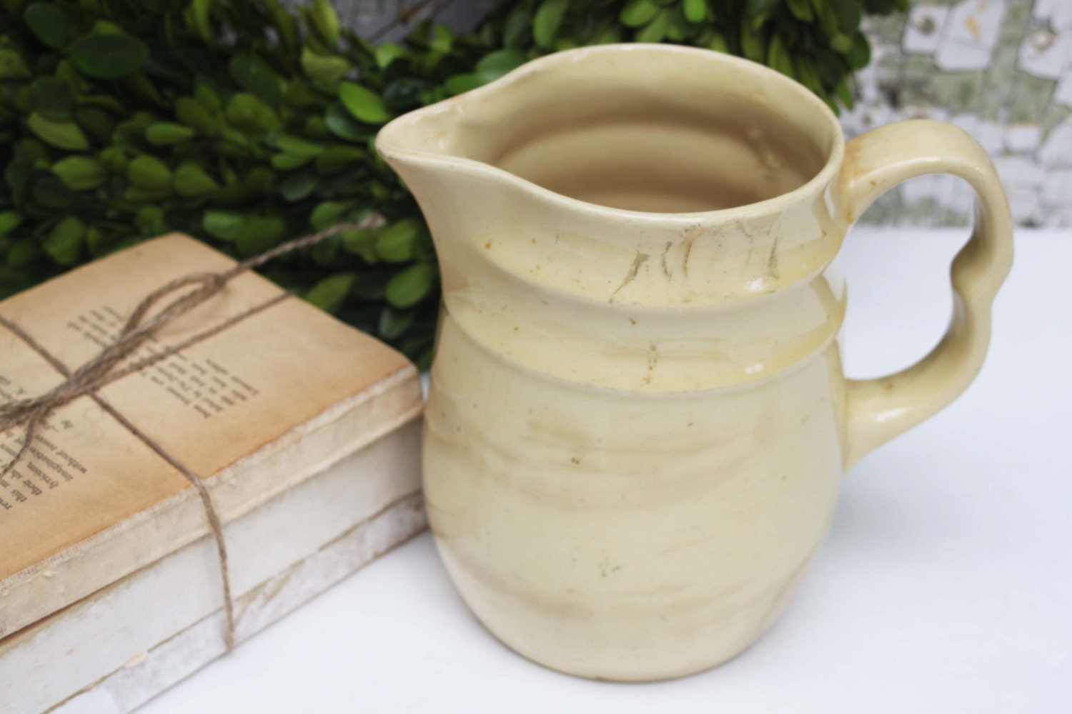 Vintage Ivory Oxford Stoneware Pitcher Made in the USA