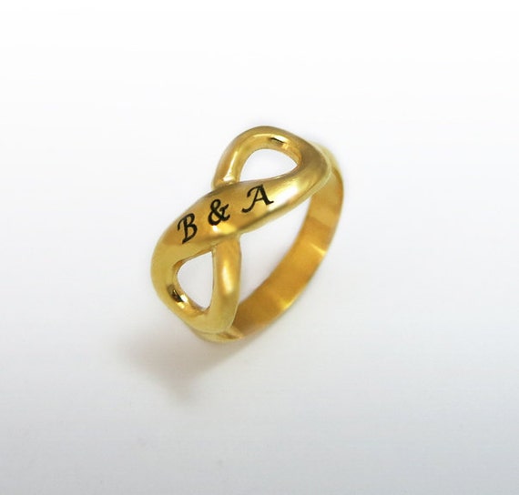 Personalized Infinity Ring, Gold Plated Infinity Knot Ring, Engraved ...