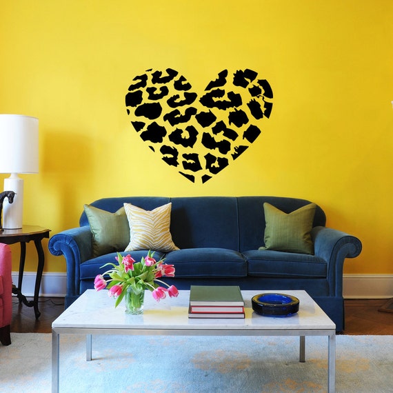 Heart Wall Decal Cheetah Spot Print Heart Love by SuperVinylDecal