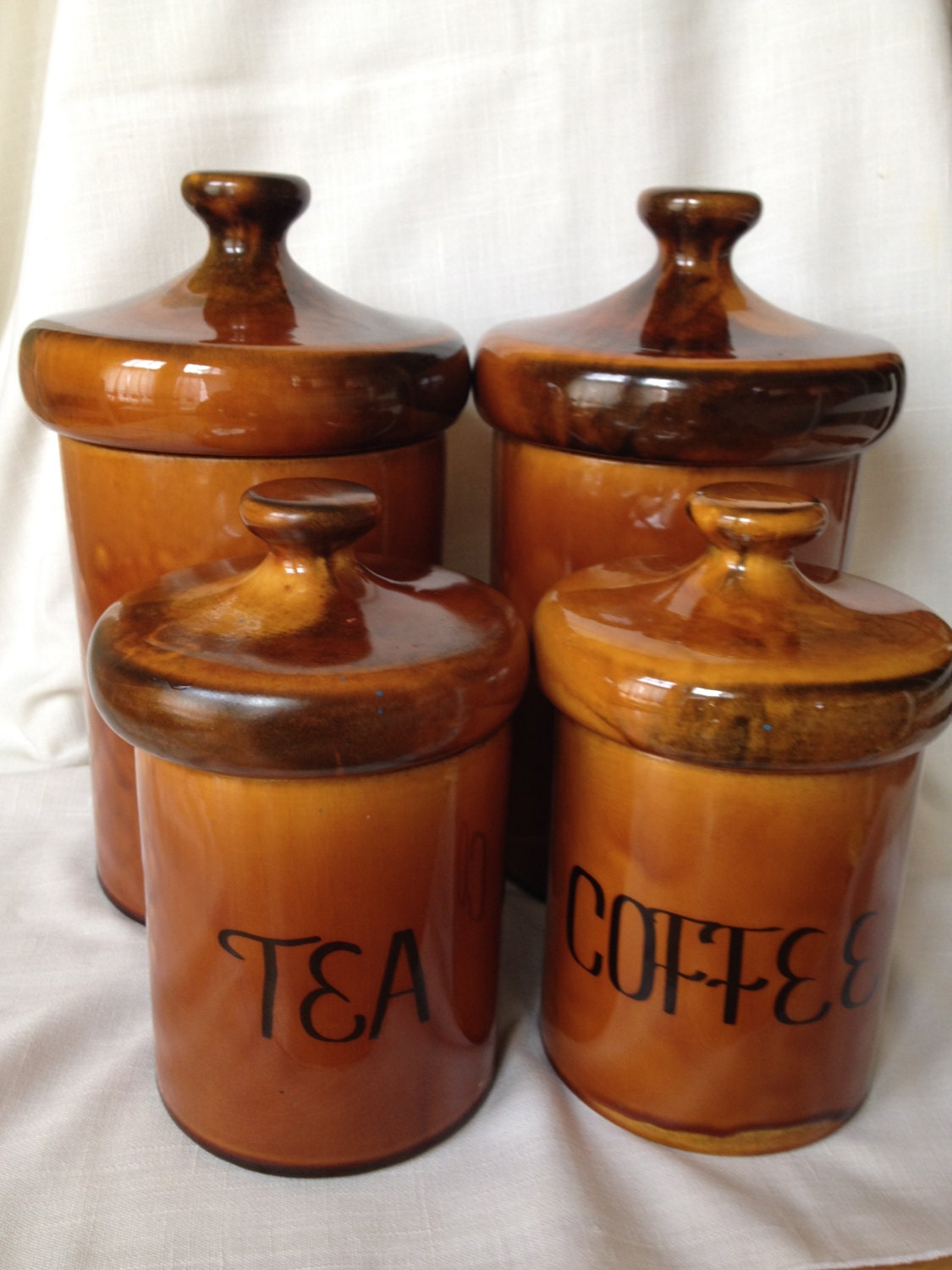 Vintage Holiday Designs Large Canister Set in Brown Glaze