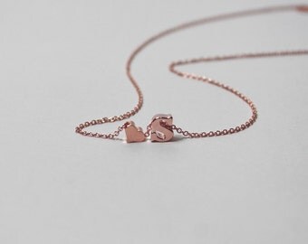 Lowercase initial and heart necklace, Initial letter necklace, Heart necklace,Bridesmaid gift necklace,Rose gold filled chain.Personalized