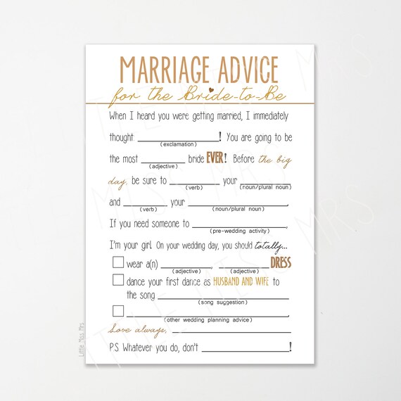 Printable Mad-lib Bridal Shower game