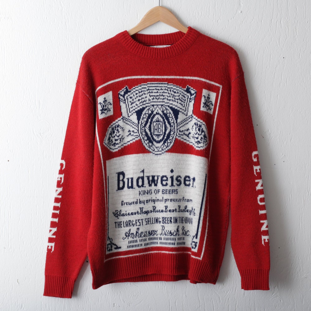 VTG 1980s Budweiser Sweater Sz. XL Extra Large Crewneck Red