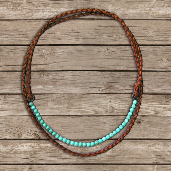 Boho Leather Necklace Turquoise Necklace Leather By Hippiethings