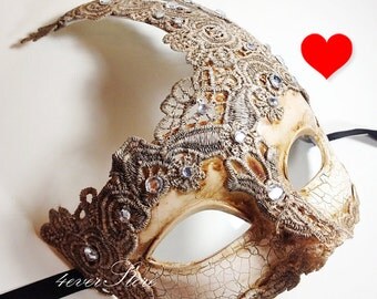 Extra 10% OFF! Venetian Goddess Masquerade Mask Made of Resin, Paper Mache Technique with High Fashion Macrame Lace & Diamonds