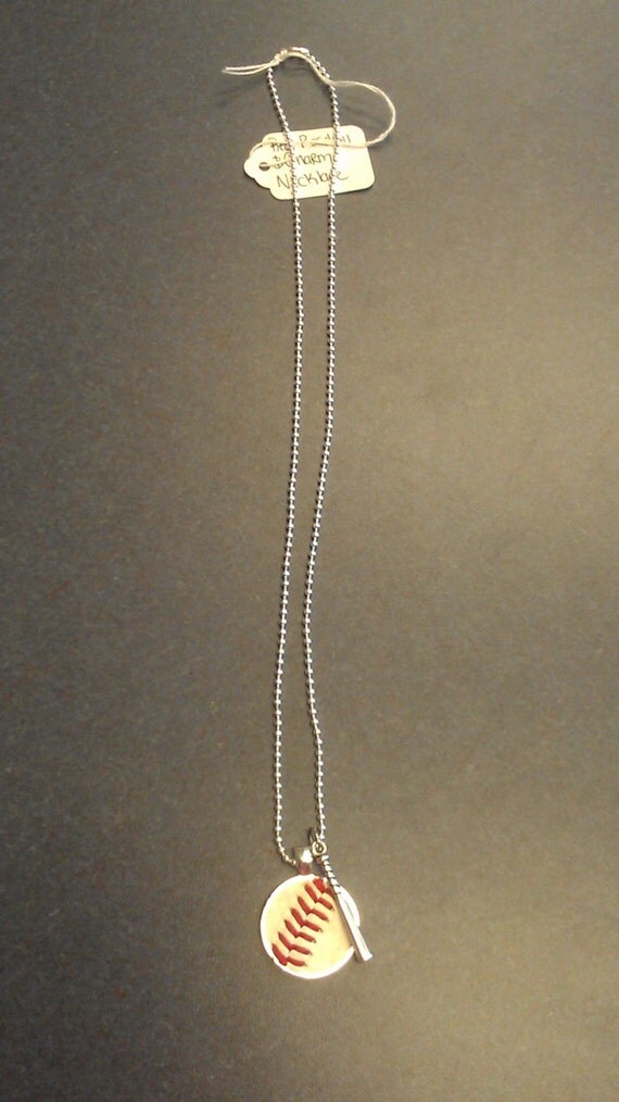 Items similar to Real Baseball in Charm Necklace with baseball bat