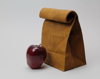SALE // The "Brown" Bag // Caramel Brown WAXED Canvas Lunch Bag, an updated, eco-friendly classic